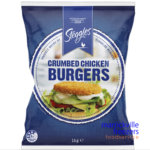 Chicken Burger Crumbed Steggles 6x1kg (Approx 72x85g)