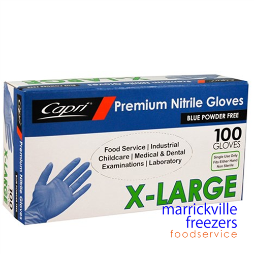 Gloves Nitrile Powder Free BLUE Extra Large Capri 100
